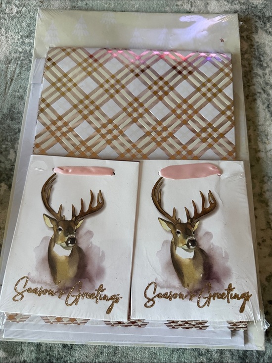 Other - Season's Greetings Reindeer Gift Bags and Box Bundle, Pink & Gold